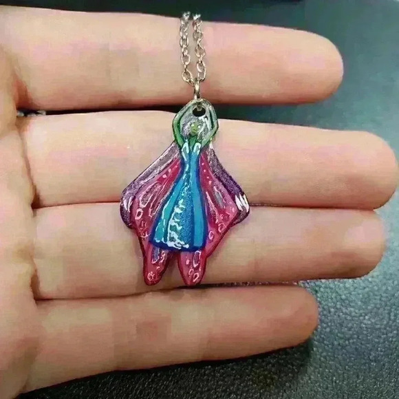 Pink butterfly fairy handmade unique fairycore holographic pendant necklace - Picture 9 of 11